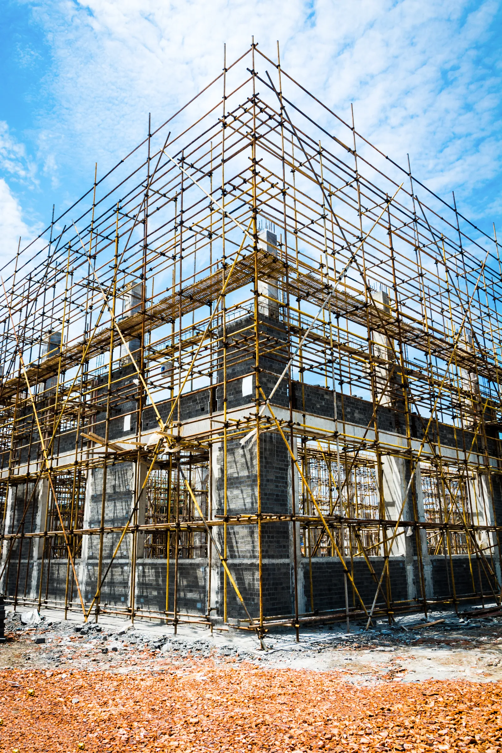 A building taking shape on a construction site